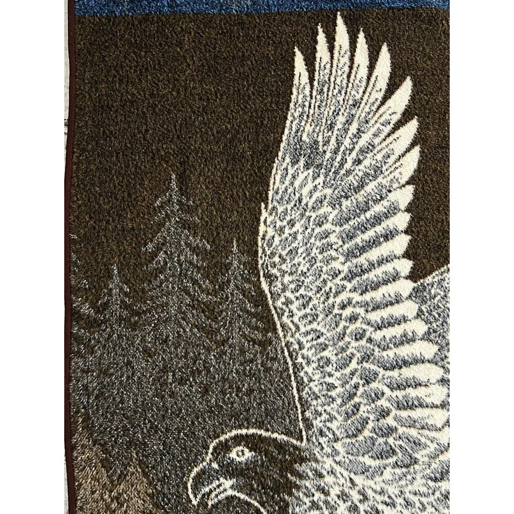 Vintage San Marcos Blanket Bald Eagle Perched Wings Reversible Brown 55x78